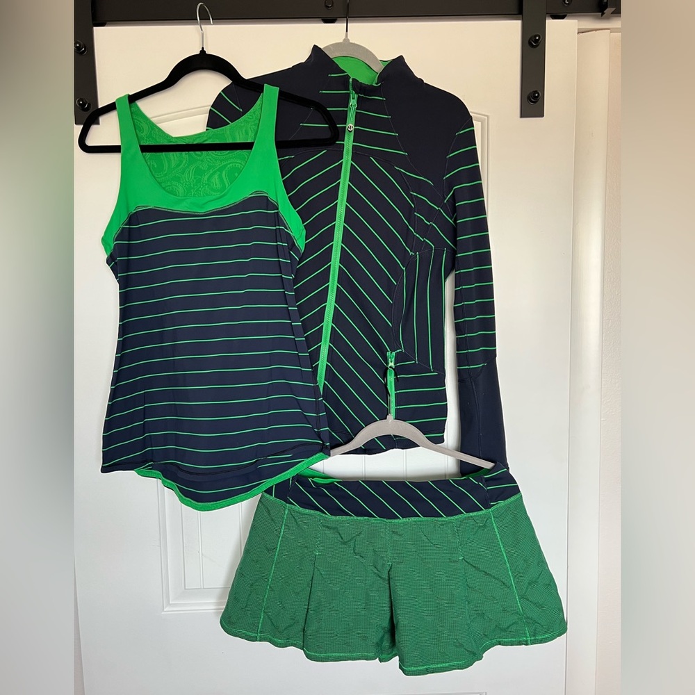 lululemon tennis outfit adorable size 10-12 tank, tennis skirt and jacket set
